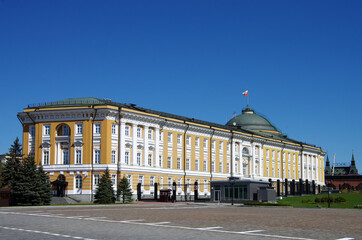 Fototapeta na wymiar Moscow, Russia - May, 2021: Moscow kremlin inside in sunny spring day. Senate Palace