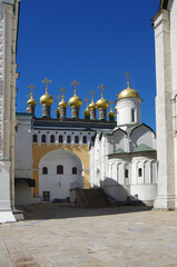 Moscow, Russia - May, 2021: Moscow kremlin in sunny spring day. Church of the Deposition of the Robe