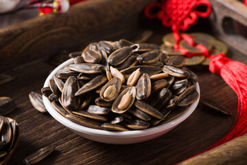 roasted peeled sunflower seeds in small plate 