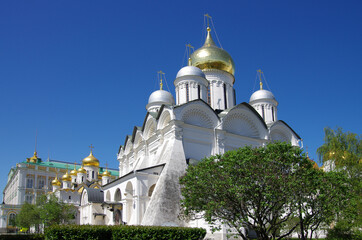 Fototapeta na wymiar Moscow, Russia - May, 2021: Moscow kremlin in sunny spring day. Cathedral of the Archangel