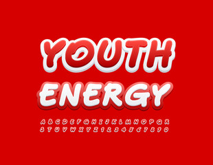 Vector bright Sign Youth Energy.  Playful Modern Font. Handwritten Alphabet Letters and Numbers set