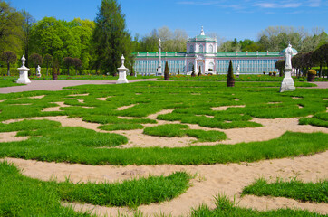 MOSCOW, RUSSIA - May, 2021: Kuskovo estate of the Sheremetev family in spring day