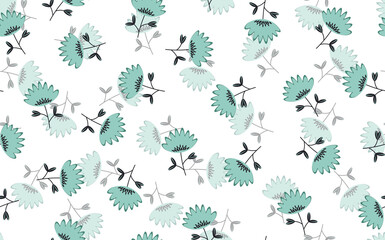 Seamless floral pattern based on traditional folk art ornaments. Colorful flowers on light background. Scandinavian style. Sweden nordic style. Vector illustration. Simple minimalistic pattern