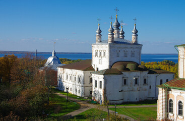 Fototapeta na wymiar Pereyaslavl-Zalessky, Yaroslavl Oblast, Russia - October, 2021: The Goritsky Monastery of Dormition in sunny autumn day