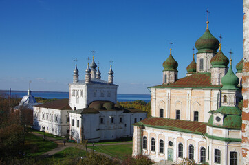 Fototapeta na wymiar Pereyaslavl-Zalessky, Yaroslavl Oblast, Russia - October, 2021: The Goritsky Monastery of Dormition in sunny autumn day
