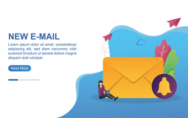 Illustration concept of new email with a bell mark on the envelope.