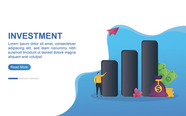 Illustration concept of investment with a bar chart and money bag.