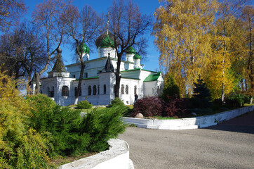 Pereyaslavl-Zalessky, Yaroslavl Oblast, Russia - October, 2021: Fedorovsky monastery in sunny autumn day