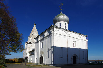 Fototapeta na wymiar Pereyaslavl-Zalessky, Yaroslavl Oblast, Russia - October, 2021: Holy Trinity Danilov Monastery monastery in sunny autumn day