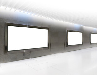 Blank billboards of advertising space for mock up; OOH ad placement. Large format poster at pedestrian walkway of train station