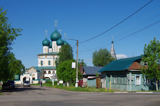 Tutaev, Russia - May, 2021: The Borisoglebsk Side's Resurrection Cathedral in Tutayev