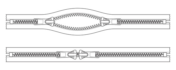 Vector black line open two-way zipper. Isolated on white background © Jan