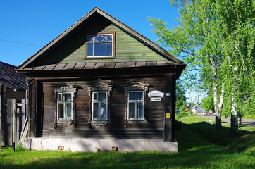 Tutaev, Russia - May, 2021: Wooden country house on city streets