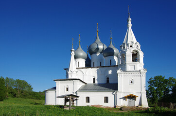 Tutaev, Russia - May, 2021: Holy Cross Cathedral of Tutaev in spring day
