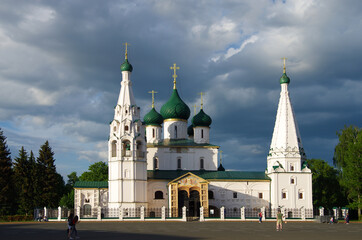 Yaroslavl, Russia - May, 2021: Church of Elijah the Prophet, standing on Sovetskaya Square in the center of Yaroslavl
