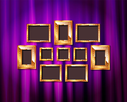 Gold Frames With Purple Drapes