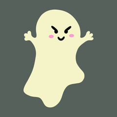 Cute happy ghost waving hand flat style. Vector illustration
