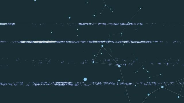 Animation of screen with glitch lines and network of connections on green background