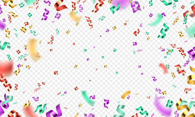 Colorful 3d confetti explosion, party or carnival background. Realistic falling glitter serpentine. Birthday celebration vector decoration