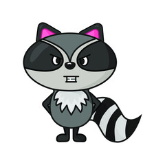 flat style funny angry raccoon character design . Vector illustration