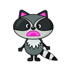 Cute raccoon character unpleasantly surprised, shocked, showing disbelief. Flat style little raccoon. Vector illustration