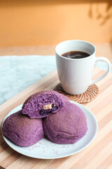 A homemade Ube bread with yam and cheese filling.
