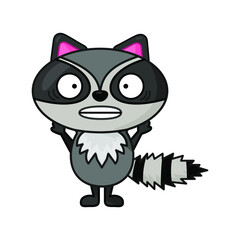 flat style funny scared raccoon character design . Vector illustration
