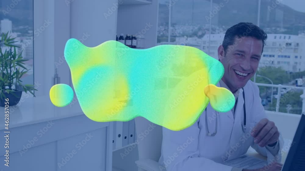 Poster animation of glowing blob over male doctor using computer