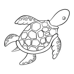 Vector black outline cartoon doodle sea turtles. Graphic underwater animal illustration isolated on white background for coloring book. Vector illustration