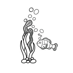 Cute fish. clown fish swim among the algae. Vector illustration