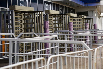 Metal barriers at the entrance to the arena stadium