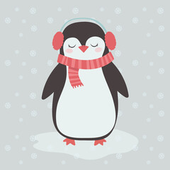 Cute penguin in a scarf, Christmas illustration.