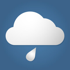Cloud with rain drops on blue sky. Weather icon.