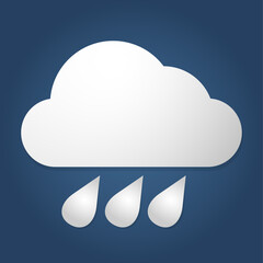 Cloud with rain drops on blue sky. Weather icon.