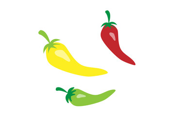 Hot chilli pepper vector set isolated on white background. Red, yellow and green.