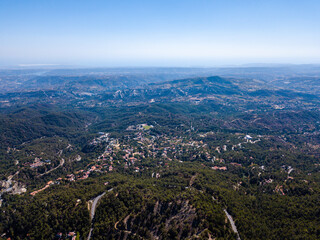 Fototapeta na wymiar Top view on forested rocky hills landscape