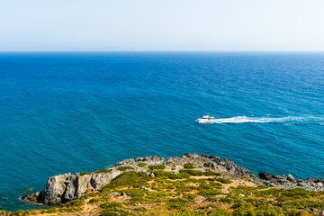 Beautiful greek seascape at sunny day. Place of Crete