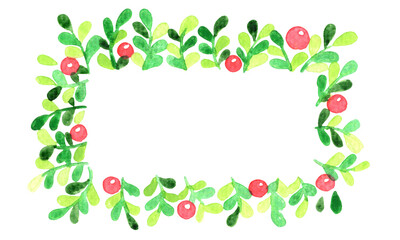 Abstract Christmas plants with red berry frame watercolor illustration for decoration on Christmas holiday events.