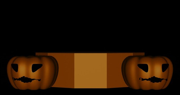 3d render with a pumpkin pedestal with glowing eyes