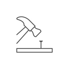 Nail hammering line outline icon