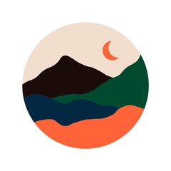 Abstract sea mountain landscape. Boho social media highlight cover, contemporary nature art. Minimal vector illustration