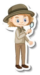 Girl in safari outfit cartoon character sticker