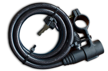 Black new bike lock on white background