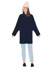 Woman in stylish clothes. Fashionable girl demonstrates street clothes, vector illustration on a white background