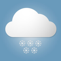 Cloud with snowflakes on blue background. Weather icon.