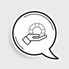 Fototapeta premium Line Lifebuoy in hand icon isolated on grey background. Lifebelt symbol. Colorful outline concept. Vector