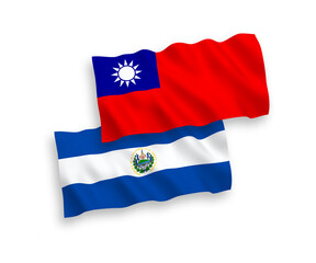 Naklejka premium Flags of Republic of El Salvador and Taiwan on a white background