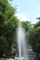 Naklejka premium Beautiful view of fountain in park on sunny day
