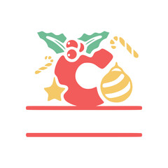 The letter C is decorated with mistletoe and Christmas elements, personalized monogram, vector logo, emblems or initial design.