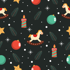 Retro Christmas ornament seamless pattern. Flat vector cartoon design